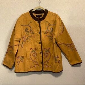Denim & Co Vintage Tan Embroidered Cotton Jacket Coat